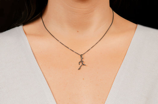 Collier Brindille 22mm en Bronze avec chaine en laiton couleur nickel bronze