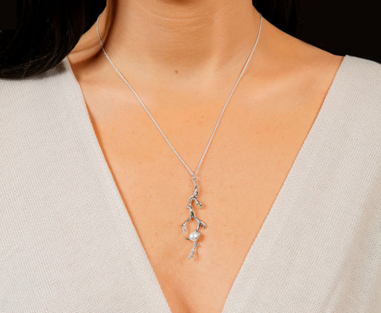 Collier Corail Charleston Zen en Argent avec Perle Blanche