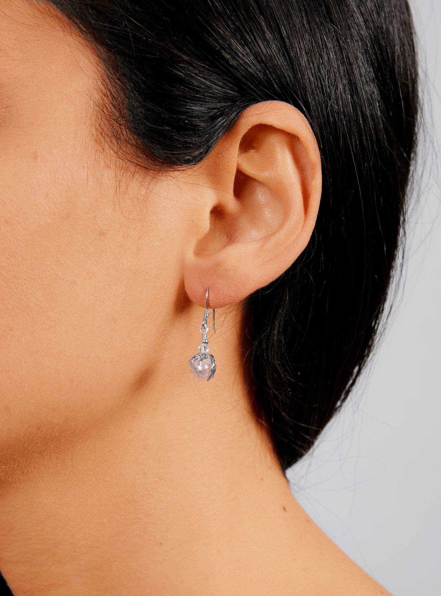 Boucles d'Oreilles Corail Couronne avec Perle Rosée Swarovski