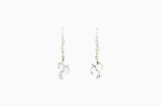 Boucles d'Oreilles Corail branche 22mm avec Perle Blanche