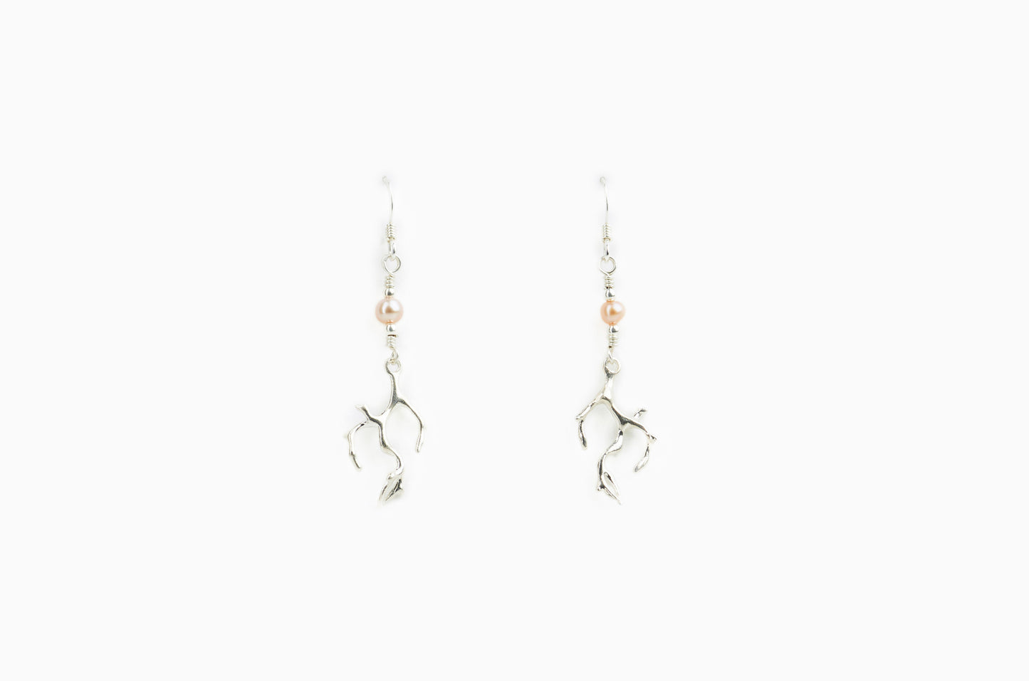 Boucles d'Oreilles Corail branche 22mm avec Perle Rosée