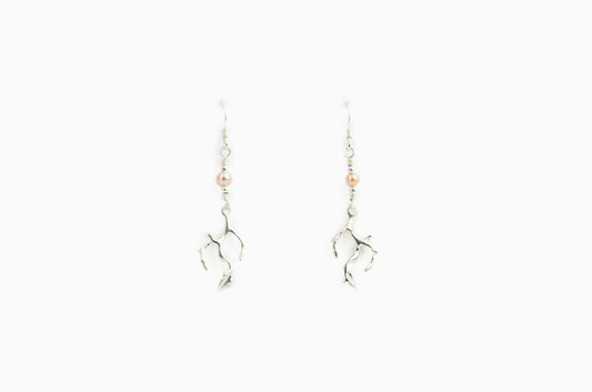 Boucles d'Oreilles Corail branche 22mm avec Perle Rosée