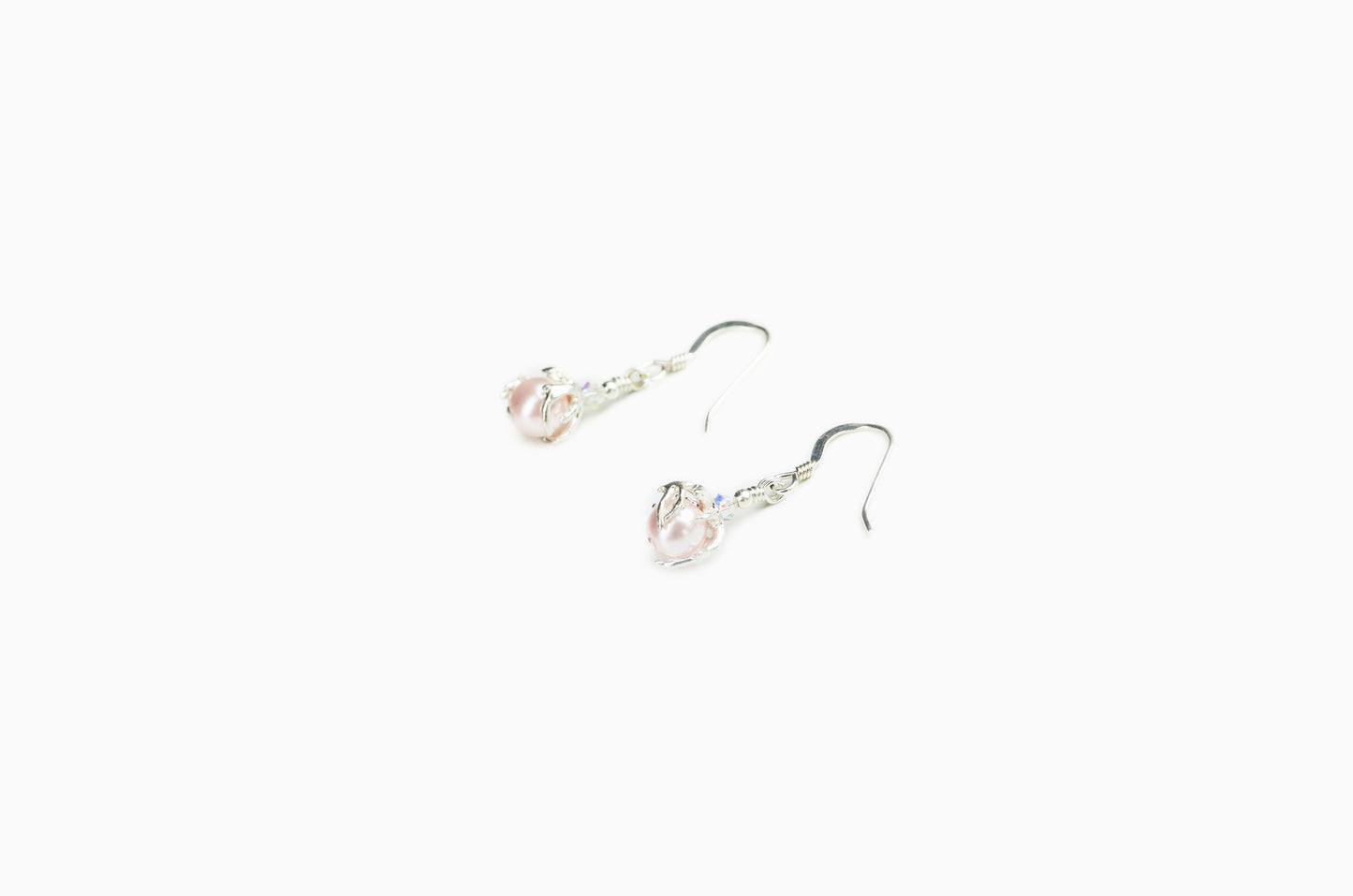 Boucles d'Oreilles Corail Couronne avec Perle Rosée Swarovski