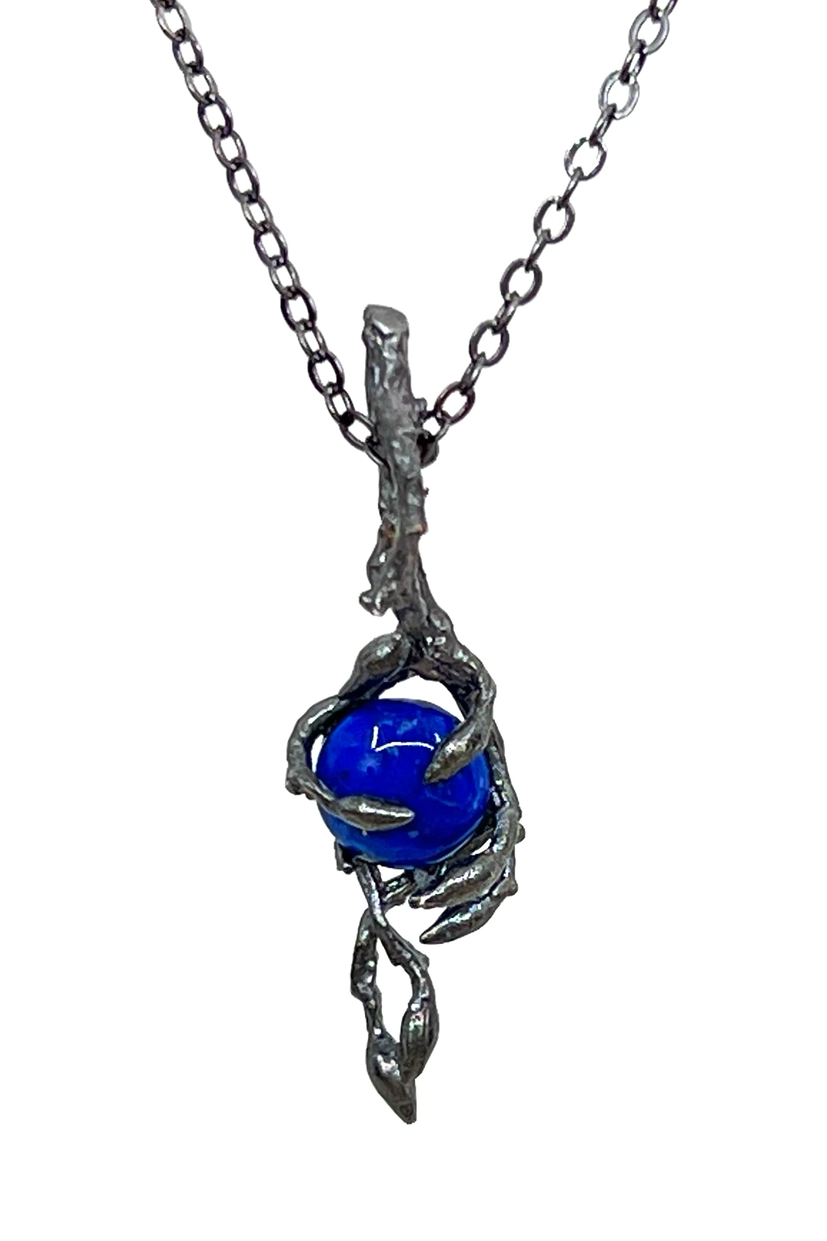 Collier ballerine avec Lapis-Lazuli 8mm Noisetier en Argent Sterling 925 Oxydé avec chaine en laiton couleur nickel noir